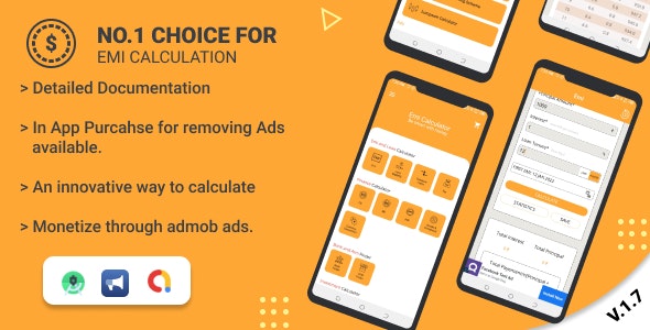 Emi A Financial Calculator Android app with Finance Related Calculations, Admob and Facebook ads.