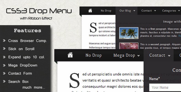 CSS3 Drop Menu with Ribbon Effect